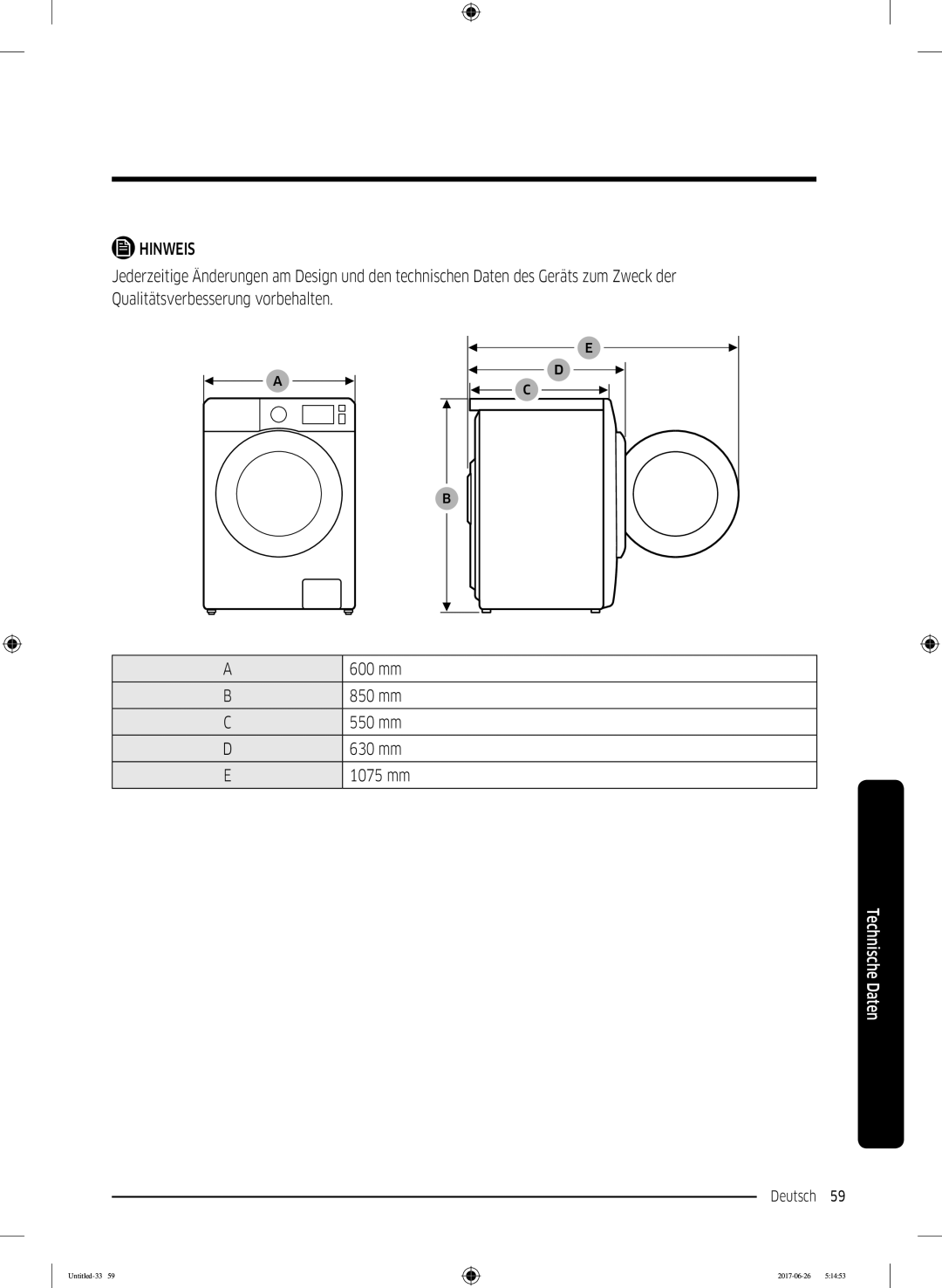 Samsung WW81J5436FW/EG, WW7XJ5426DA/EG, WW7TJ5426FW/EG, WW71J5436FW/EG manual Deutsch 59  